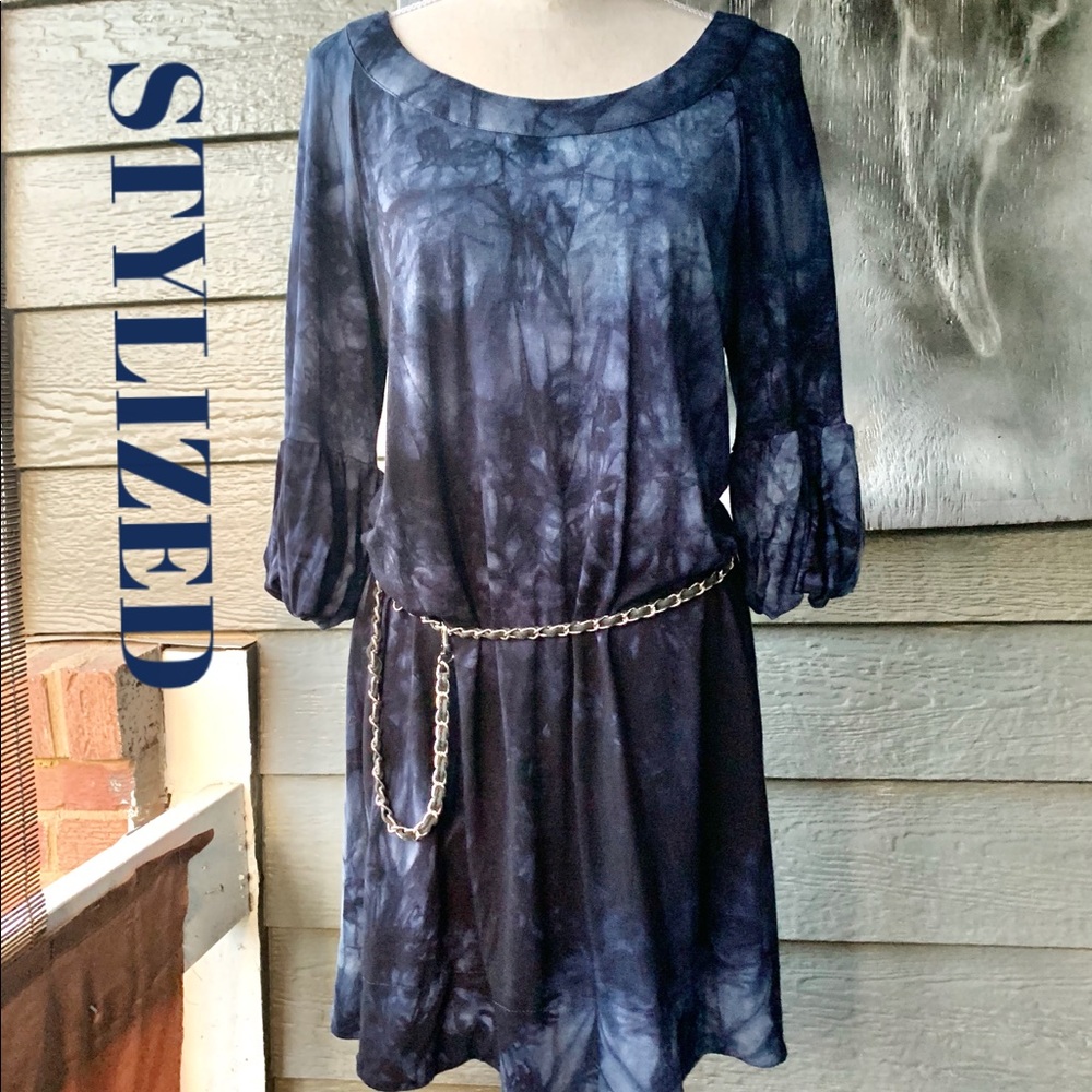ISLE APPAREL Tye Dye 1/4”L Sleeves Dress; Size L